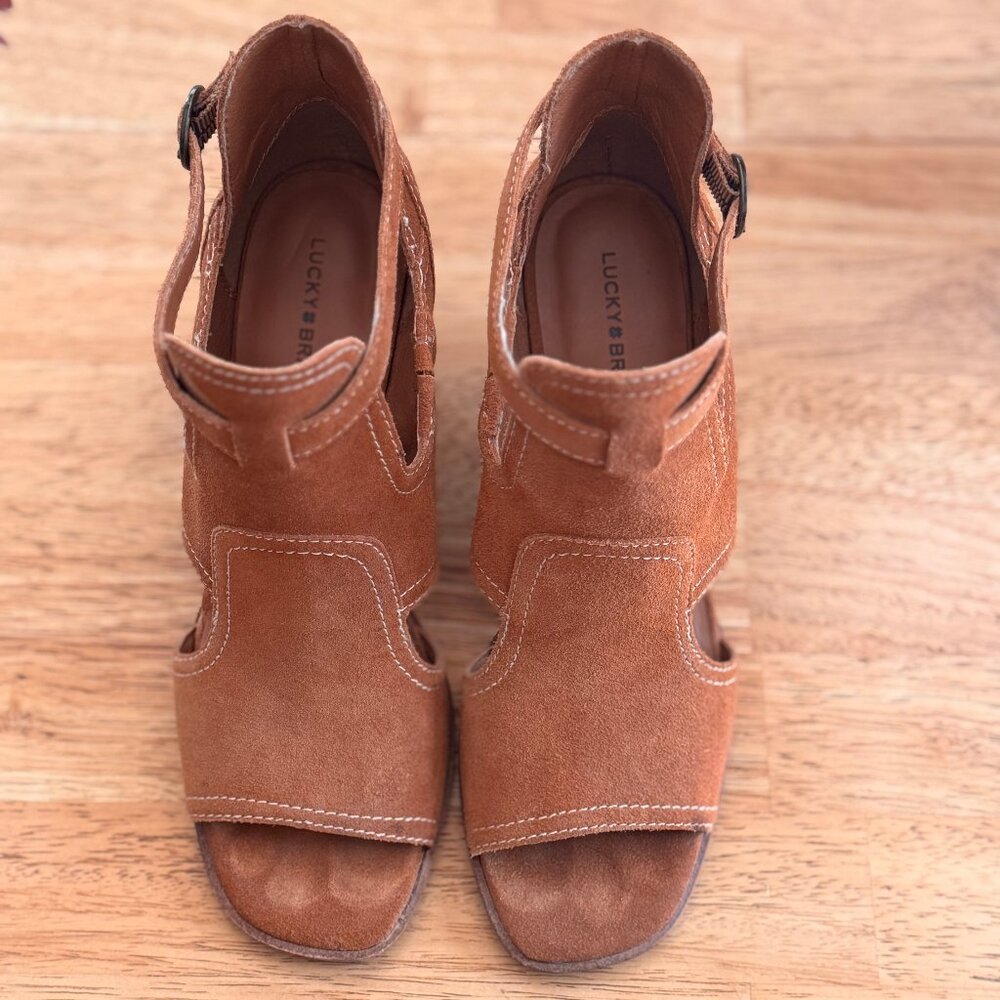 Lucky Brand Lukili Wedge Sandals, Cognac, 8.5